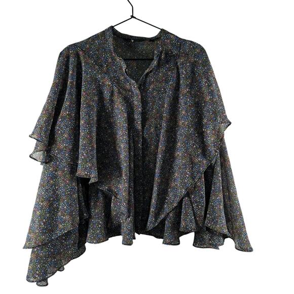 Ted Baker Pinku Retro Flood Printed Ruffle Blouse Colorful Lightweight Sz 1 4 S - Picture 2 of 11